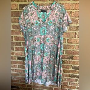 Feathers By Tolani Boho Paisley blue and pink Print Dress